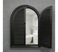 PP-Vic Specchio da Parete con Feritoie, Uno Specchio Decorativo Ad Arco in Stile Rustico con Cornice Rustica in Legno E Pannelli Decorativi A Specchio, Perfetto per L'arredamento,Nero