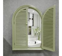 PP-Vic Specchio da Parete con Feritoie, Uno Specchio Decorativo Ad Arco in Stile Rustico con Cornice Rustica in Legno E Pannelli Decorativi A Specchio, Perfetto per L'arredamento,Verde