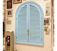 PP-Vic Specchio da Parete con Feritoie, Uno Specchio Decorativo Ad Arco in Stile Rustico con Cornice Rustica in Legno E Pannelli Decorativi A Specchio, Perfetto per L'arredamento,Blu