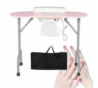 PP-Vic Tavolo Da Manicure Pieghevole Portatile, Postazione Tecnica Per Salone Di Bellezza, Tavolo Da Manicure Moderno, Postazione Di Lavoro Per Forniture Per Manicure,Rosa