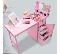 PP-Vic Tavolo Manicure Pieghevole, Custodia Per Il Trucco Del Tavolo Da Manicure Rotolante, Tavolo Da Manicure Portatile, Custodia Da Viaggio Tecnologica Per Manicure,Rosa
