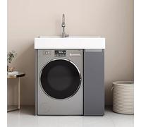 PP-Vic Unità Di Stoccaggio Due in Uno Per Lavatrice E Mobiletto Del Bagno, Moderno Piccolo Lavandino Del Bagno Con Rubinetto, Rastrelliera Per Lavatrice in Acciaio Inossidabile,A style l 90cm