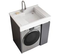 PP-Vic Unità Di Stoccaggio Due in Uno Per Lavatrice E Mobiletto Del Bagno, Moderno Piccolo Lavandino Del Bagno Con Rubinetto, Rastrelliera Per Lavatrice in Acciaio Inossidabile,B style l 85cm