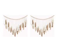 PPcdfre 2 x macramè da appendere alla parete, grande, in macramè, con perline di legno, decorazione da parete bohémien, per camera da letto e soggiorno, marrone