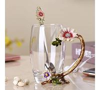 PPEA - Tazza da tè in vetro smaltato con semi di girasole, con cucchiaio, regalo per Natale, San Valentino. Il miglior regalo per mamma, nonna, fidanzata, sorella. 13oz / 350ml Carton Package Rosso