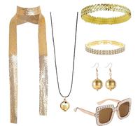 PPGGOPP Accessori Discoteca Donna, 6pcs Accessori Disco Anni 70, Accessori Carnevale Disco Anni 70, Accessori Discoteca per Donne, Set di Accessori Discoteca Costume, 70s Discoteca Accessories (Oro)
