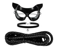 PPGGOPP Set Completo Halloween 3 Pezzi Costume da Gatto per Donna con Orecchie di Gatto Cosplay Set Costume Catwoman per Carnevale e Halloween