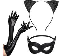 PPGGOPP Set Completo per Costume da Gatto Halloween 3 Pezzi costume da gatto da donna con orecchie di gatto Gatto Cosplay Set Set Costume da Catwoman per Carnevale Halloween Cosplay Festa (B)