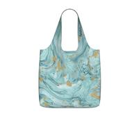 PPHGUT Azurite Teal E Foil Oro Olio Marmo Modello Stampa Donne Uomini Pieghevole Riutilizzabile Shopping Leggero Tote Bag Weekend Viaggi Campeggio