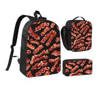 PPHGUT Bacon Pattern Print School Bag Set Lunch Bag Pen Case Ragazzi Ragazze Scuola Attività All'aperto Shopping