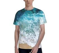 PPHGUT Bellissima maglietta alla moda con stampa a onde oceaniche, a maniche corte, girocollo, morbida, elastica, per sport, vacanze, uso quotidiano, Nero , XXL