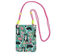 PPHGUT Border Collie Florals Stampa Donne Uomini Telefono Sacchetto Elegante Impermeabile Viaggio Corsa Mobile Crossbody Bag, Fucsia, Taglia unica