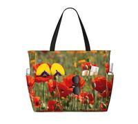 PPHGUT Borsa da viaggio da spiaggia con stampa di papaveri da donna e uomo, pieghevole, leggera, per vacanze, picnic, campeggio