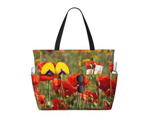 PPHGUT Borsa da viaggio da spiaggia con stampa di papaveri da donna e uomo, pieghevole, leggera, per vacanze, picnic, campeggio