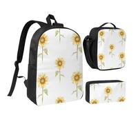 PPHGUT Borsa per la scuola con stampa di girasoli in fiore Set borsa per il pranzo portapenne per ragazzi ragazze scuola attività all'aperto shopping