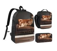 PPHGUT Borsa per la scuola con stampa in pelle bovina marrone borsa portapranzo per ragazzi ragazze scuola attività all'aperto shopping