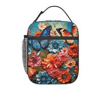 PPHGUT Borsa termica per il pranzo con stampa di fiori e farfalle, portatile, riutilizzabile, per la scuola e le attività all'aperto
