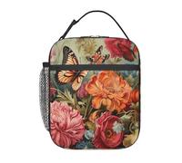 PPHGUT Borsa termica per il pranzo con stampa di fiori e farfalle, portatile, riutilizzabile, per la scuola e le attività all'aperto
