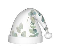 PPHGUT Cappello di Natale bianco naturale con stampa di ramoscello verde per bambini comodo cappello di Natale per feste di Babbo Natale Capodanno Trim