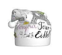 PPHGUT Cappello di Natale con stampa della Torre Eiffel di Parigi francese, cappello di Babbo Natale per le vacanze di Natale per adulti e bambini a tema