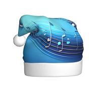 PPHGUT Cappello di Natale per adulti con stampa di note musicali celeste per Capodanno, celebrazioni festive, copricapo stagionale, berretto da Babbo Natale