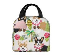 PPHGUT Corgi Hawaiian Tropical Summer Ananas Stampa Traspirante Borsa Pranzo Scuola Studenti Adulti Conservazione Riso Verdure Frutta Insalata