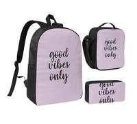 PPHGUT Good Vibes Only - Set di zaino per la scuola, per il pranzo, per ragazzi e ragazze, per attività all'aperto, shopping