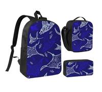 PPHGUT Manta Ray e Fish Print - Set di zaino per la scuola, portapranzo, portapenne, per ragazzi e ragazze, per attività all'aperto, shopping