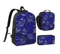 PPHGUT Manta Ray e Fish Print - Set di zaino per la scuola, portapranzo, portapenne, per ragazzi e ragazze, per attività all'aperto, shopping