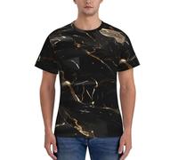 PPHGUT Nero Oro Stampa Marmo Uomo Manica Corta T-shirt Traspirante Allenamento quotidiano Sport Attività quotidiane, Nero , L