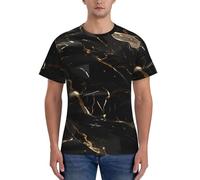 PPHGUT Nero Oro Stampa Marmo Uomo Manica Corta T-shirt Traspirante Allenamento quotidiano Sport Attività quotidiane, Nero , L