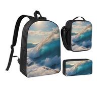 PPHGUT Ocean Sea Wave Stampa Borsa per la Scuola Set Borsa Pranzo Portapenne Ragazzi Ragazze Scuola Attività All'aperto