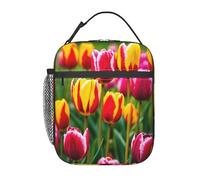 PPHGUT Rosa Tulipani Stampa Funzionalità Portatile Riutilizzabile Tote Isolato Lunch Bag Scuola Attività all'aperto