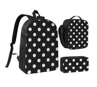 PPHGUT Set di borsa per la scuola con stampa a pois neri e bianchi, portapranzo, portapenne, per ragazzi e ragazze, attività all'aperto, shopping