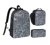 PPHGUT Set di borsa per la scuola con stampa a squame di pesce argento borsa portapranzo custodia per ragazzi ragazze scuola attività all'aperto shopping