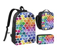 PPHGUT Set di borsa per la scuola con stampa di squame di sirena, borsa per il pranzo, portapenne, per ragazzi e ragazze, attività all'aperto,