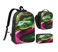 PPHGUT Set di borsa per la scuola con stampa serpente verde borsa portapranzo custodia per ragazzi ragazze scuola attività all'aperto shopping