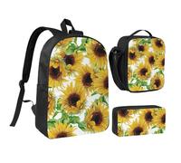 PPHGUT Set di borse per la scuola con stampa di girasoli gialli e portapranzo, per ragazzi e ragazze, attività all'aperto, shopping