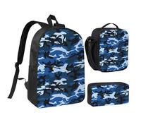 PPHGUT Set di zaino per la scuola blu con stampa mimetica per il pranzo, per ragazzi e ragazze, per attività all'aperto, shopping