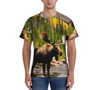 PPHGUT T-shirt da uomo a maniche corte con stampa di cervo orso alce traspirante allenamento quotidiano sport attività quotidiane, Nero , L
