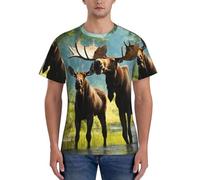 PPHGUT T-shirt da uomo a maniche corte con stampa di cervo orso alce traspirante allenamento quotidiano sport attività quotidiane, Nero , L
