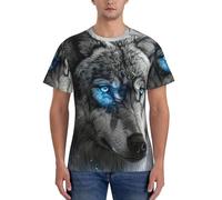 PPHGUT T-shirt da uomo a maniche corte con stampa di lupo con occhi azzurri, traspirante, per tutti i giorni, allenamento, sport, attività quotidiane, Nero , S