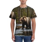 PPHGUT T-shirt da uomo a maniche corte con stampa orso bianco orso marrone traspirante allenamento quotidiano sport attività quotidiane, Nero , L