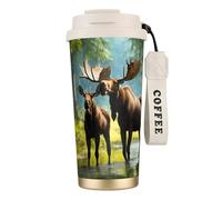 PPHGUT Tazza da caffè in acciaio inox con stampa di cervo e orso alce per ufficio, campeggio, escursionismo, avventure all'aria aperta, viaggi