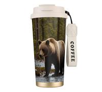 PPHGUT Tazza da caffè in acciaio inox con stampa orso bianco orso marrone per ufficio, campeggio, escursionismo, avventure all'aria aperta, viaggi