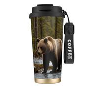 PPHGUT Tazza da caffè in acciaio inox con stampa orso bianco orso marrone per ufficio, campeggio, escursionismo, avventure all'aria aperta, viaggi