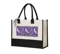 PPHGUT Uccello In Viola Lavanda Floreale Fiori Stampa Grande Capacità Tote Bag Tela Regalo Per Shopping Quotidiano Trasporto Viaggi Scuola