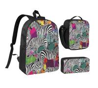 PPHGUT Zebra, set di zaino per la scuola, portapranzo, portapenne, per ragazzi e ragazze, per attività all'aperto, shopping