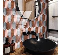 Ppiastrelle Adesive Cucina Rosa Marrone Grigio Piastrelle Impermeabile Pvc Piastrelle Adesive Bagno Antigraffio Pavimento Adesivo 12 Pezzi Mattonelle Adesive(10X20Cm)