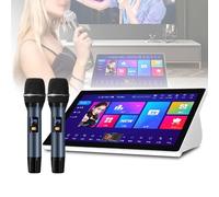 PPLDABNK Macchina Per Karaoke Portatile Da 18,5" Con Touch Screen, Doppi Microfoni Wireless, Riverbero E Amplificatore Integrati, Supporto Per Smart TV WiFi Per Feste in Casa,1T